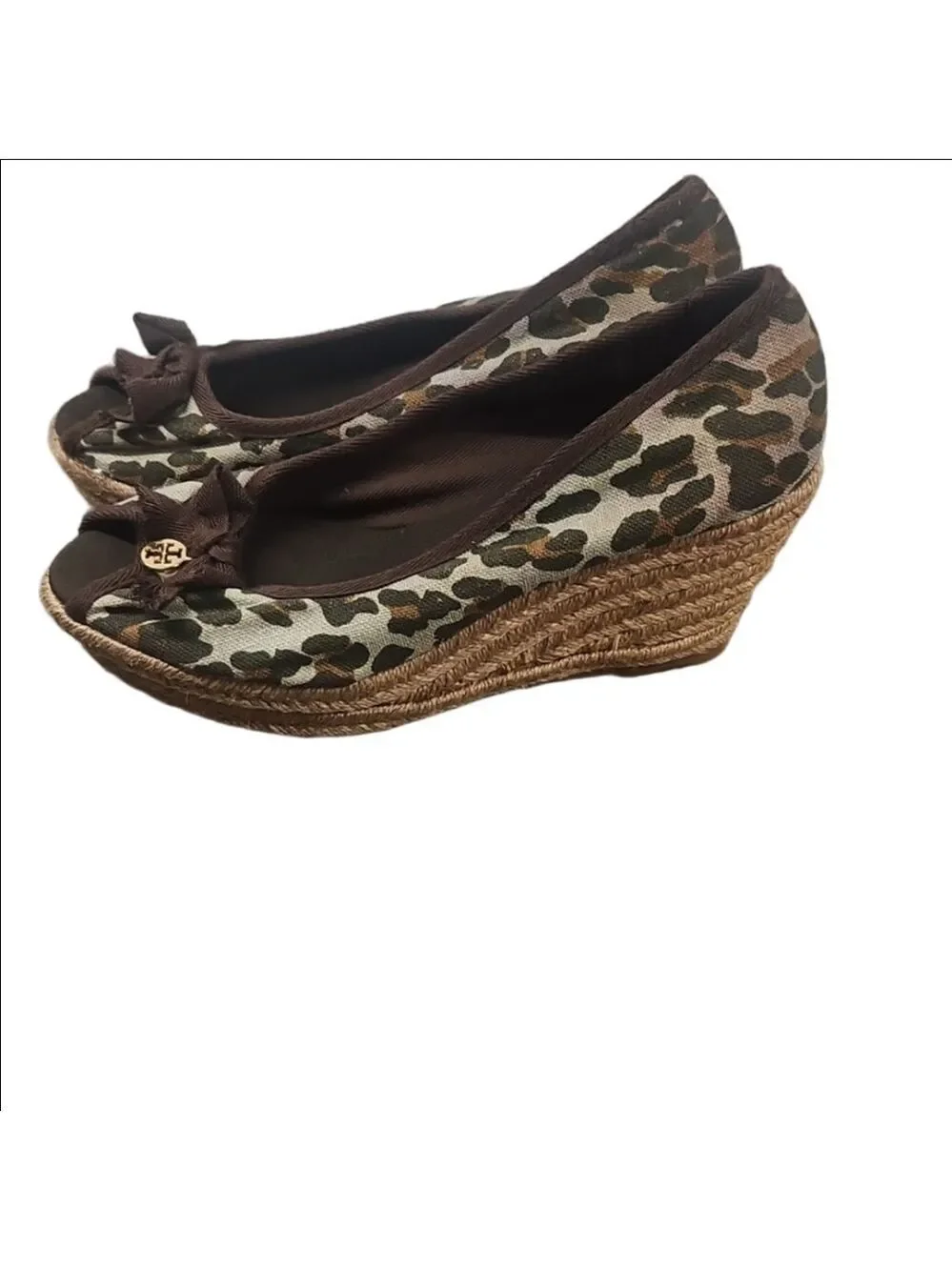 Tory Burch Leopard Wedge Peep Toe Shoes Size 11B